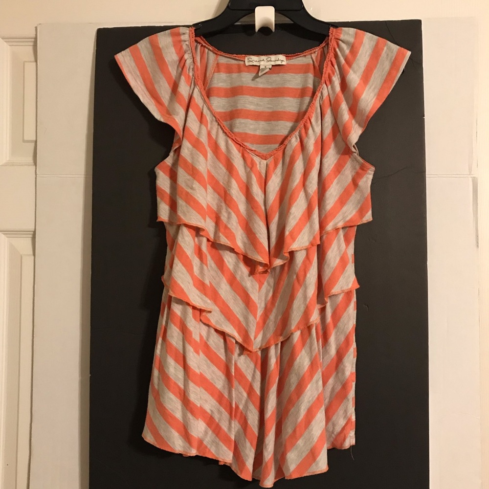 French Laundry Peach Chevron Stripe Tiered Knit  S